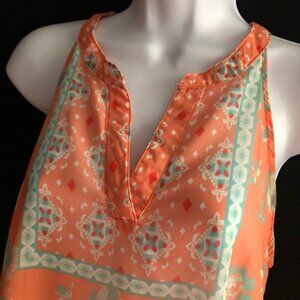 Sheer Miss Daisy Split V-neck Sleeveless Top Size Medium